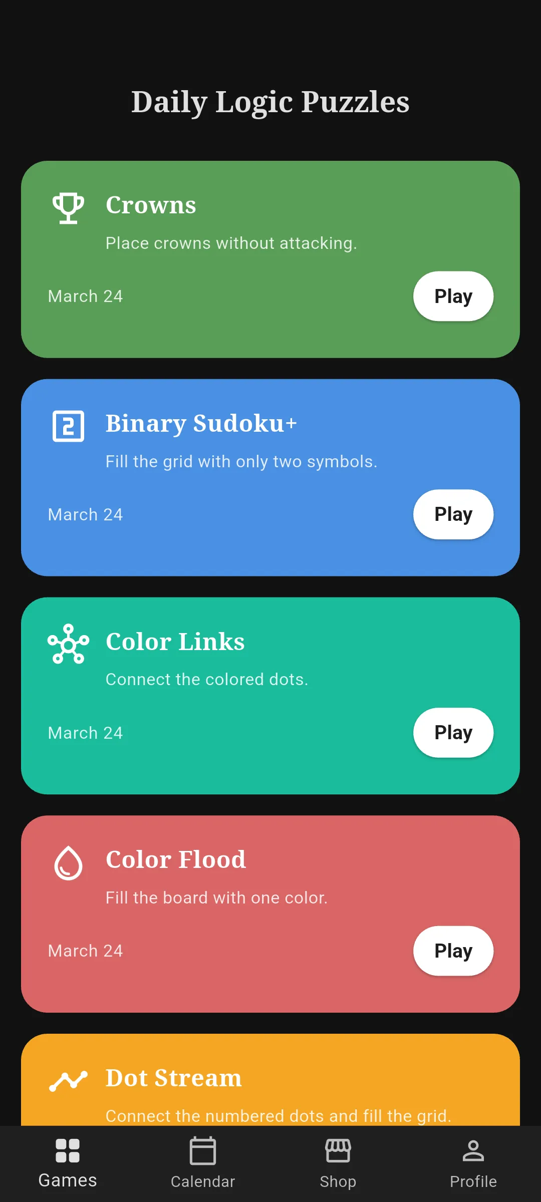 A list of Spark & Spiral's puzzle games